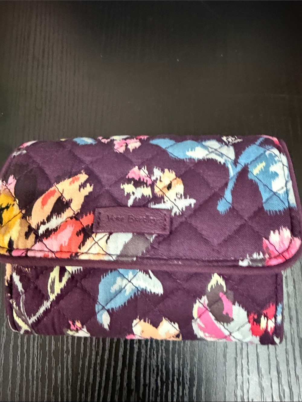 Vera Bradley Quilted Floral Trifold Wallet - Plum with Multicolor Blooms